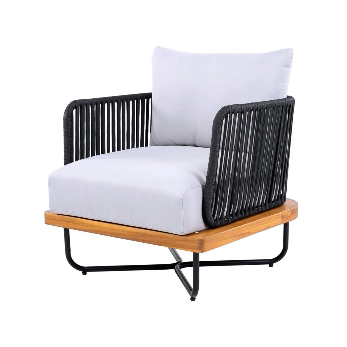 Premium All-Weather Outdoor Rope Sofa Chairs Set (Black & Off-White)