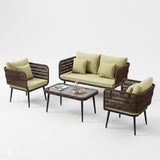 Outdoor Rope 4 Seater Conversation Furniture Set (Brown & Cream)