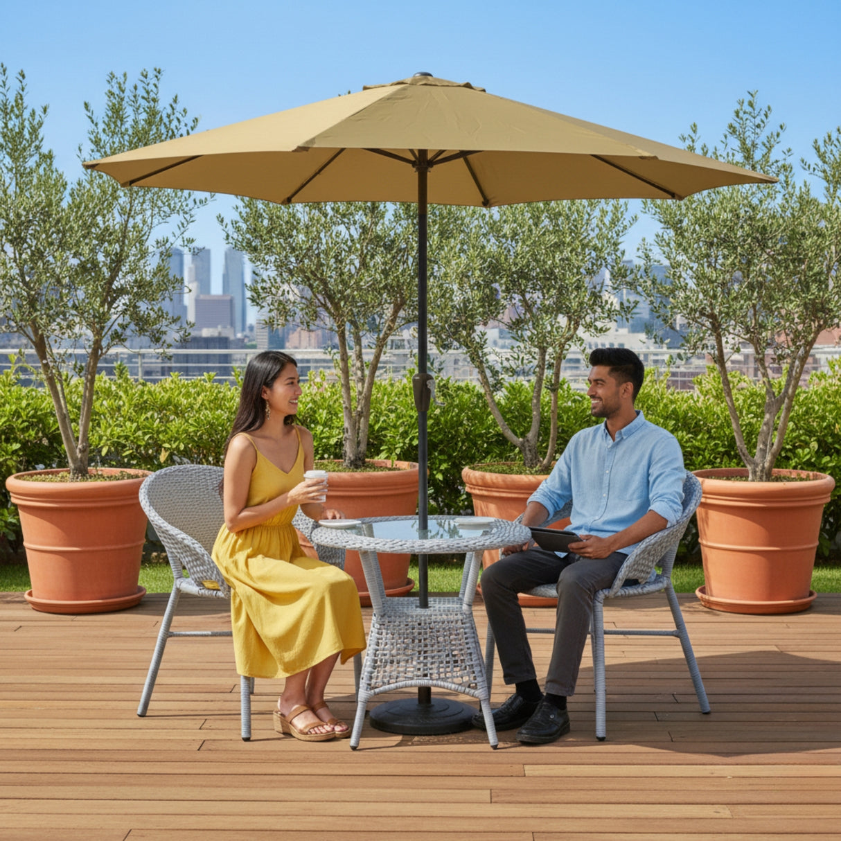 Outdoor Wicker 3-Piece Patio Set with Outdoor Umbrella