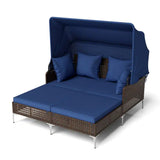 Luxury Outdoor Rattan Wicker Daybed with Canopy & Cushions