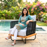 Outdoor Rope Sofa with Wooden Base (Black & White)