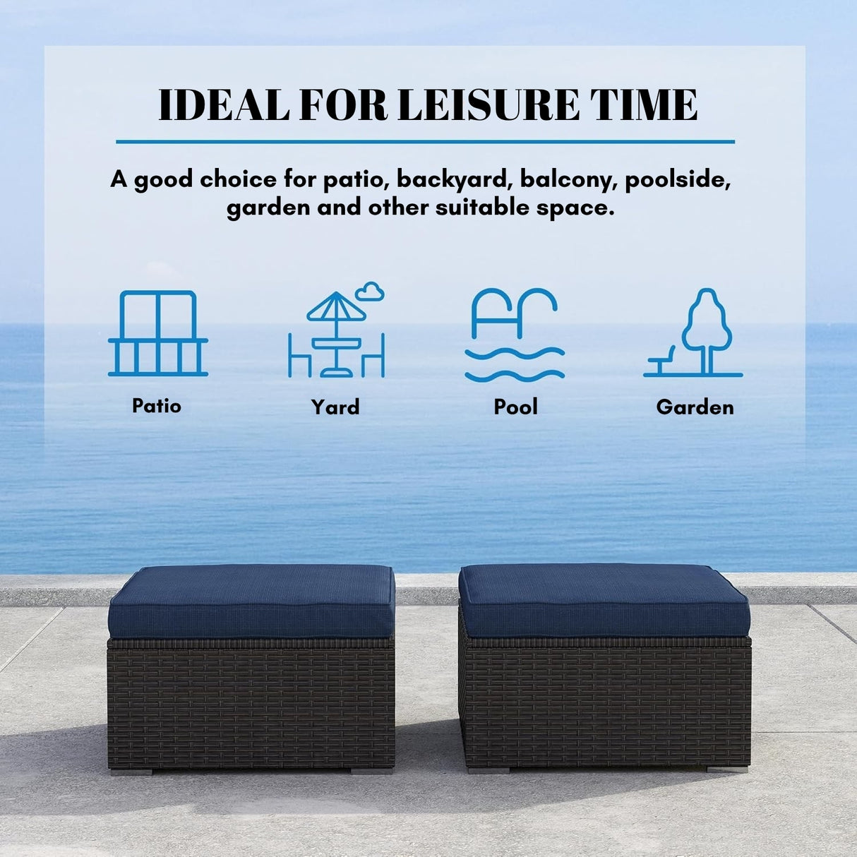 Outdoor Rattan Wicker 2-Piece Ottoman Set