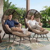 4-Piece Outdoor Wicker Egg Chair Set with Ottomans (Dark Brown & Cream)