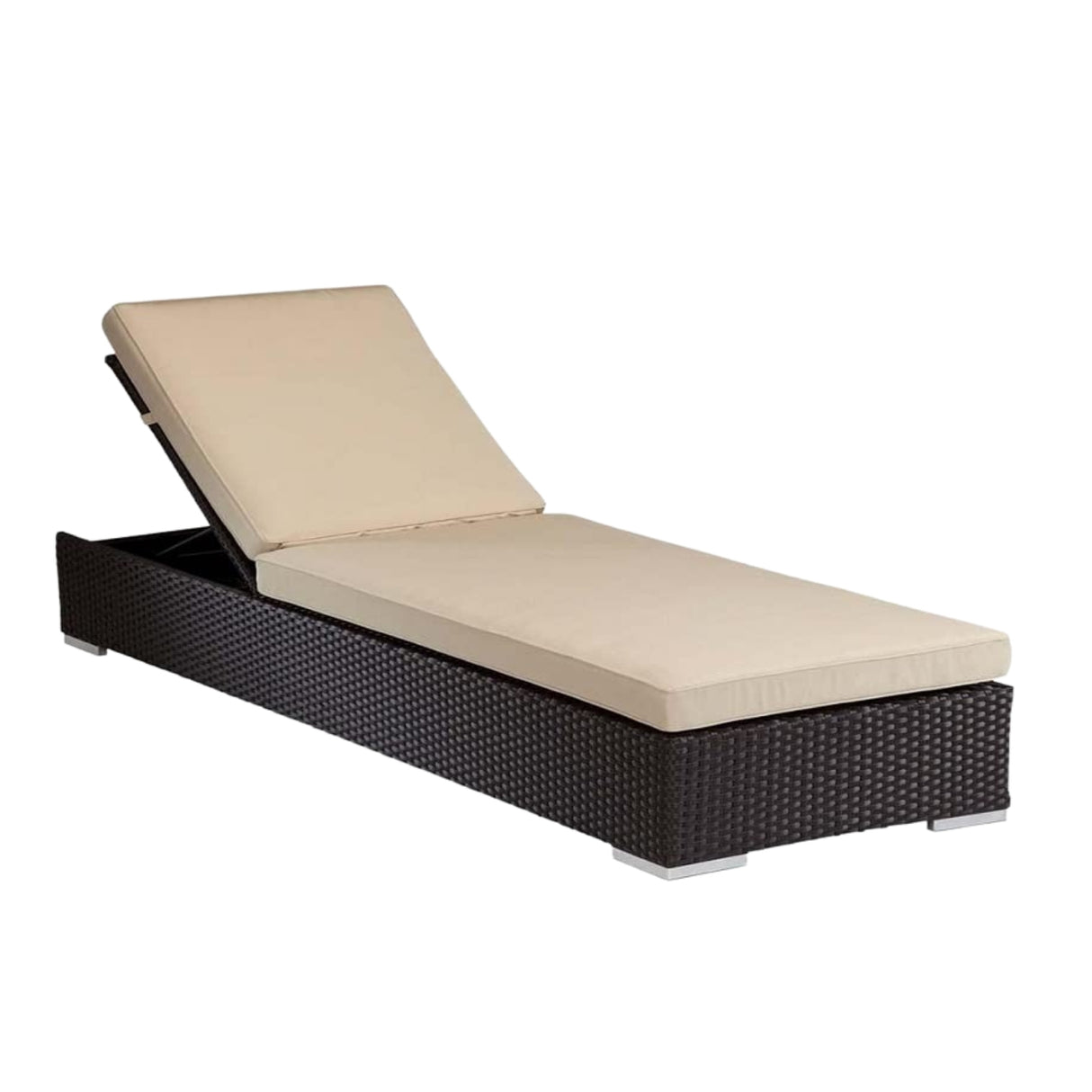 Outdoor All-Weather Rattan Wicker Lounger (Dark Brown & Cream)