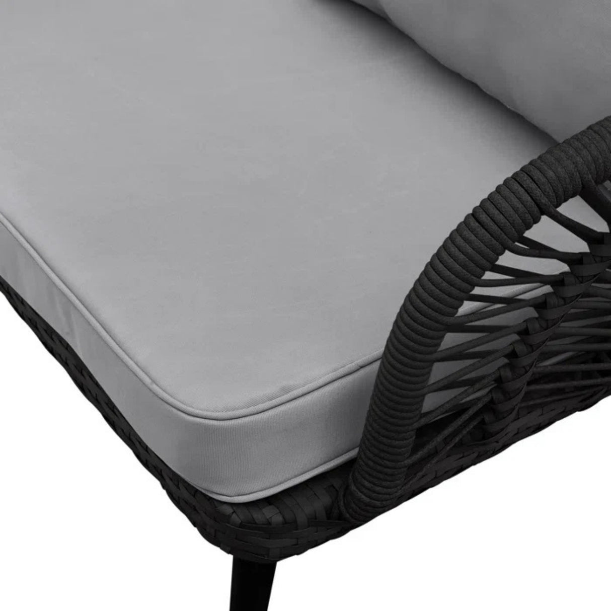 Outdoor Rope 4-Piece Patio Sofa Set with Glass Top Table (Black/Light Grey)