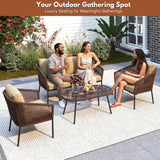 Outdoor 4 Seater Rope Conversation Sofa Set (Brown & Cream)