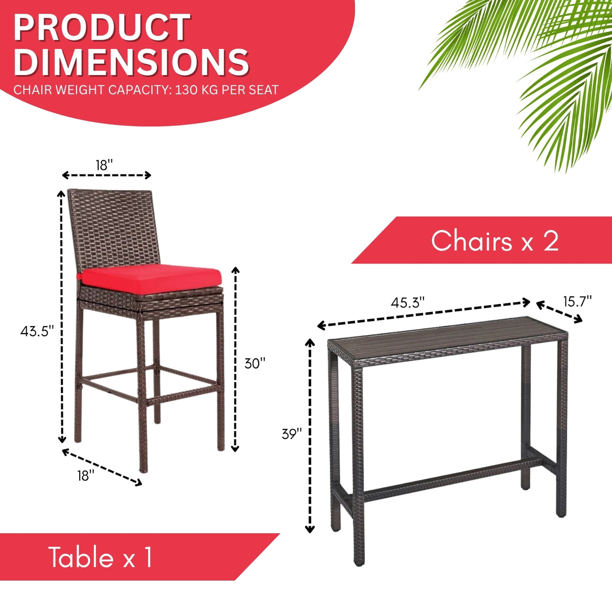 All-Weather Rattan Wicker Bar Set with High-Top Outdoor Table & Chairs