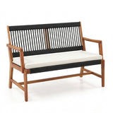 Outdoor Rope & Teak Wood 4-Piece Sofa Set (Black & White)