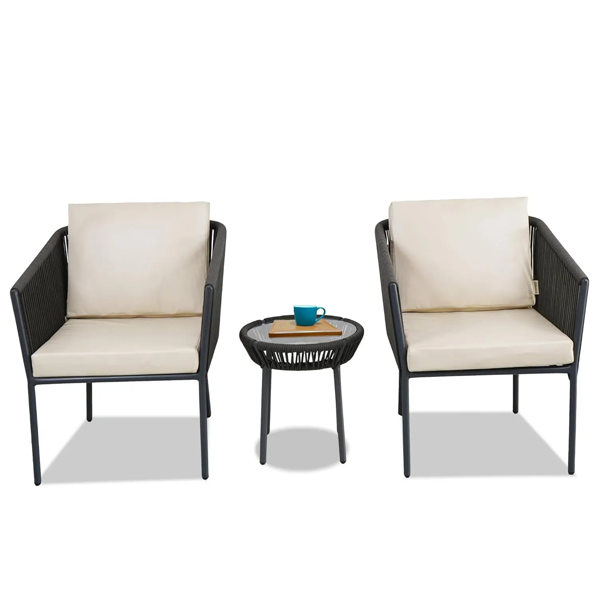 Outdoor Rope Patio Set with Glass Top Table