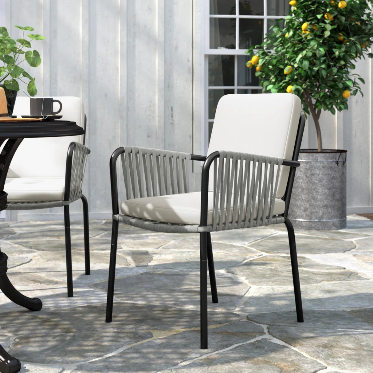 2-Piece Outdoor Rope Patio Dining Chairs