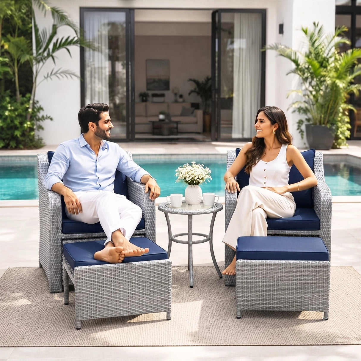 Outdoor Rattan Wicker 5 Piece Patio Sofa Set