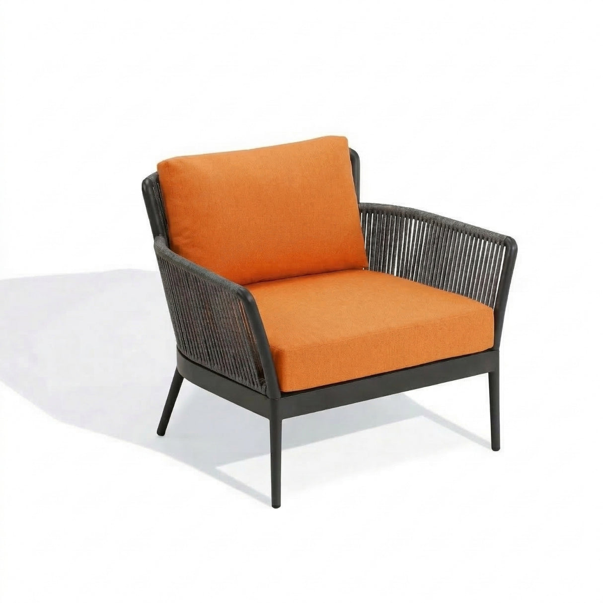 4-Piece Outdoor Rope Patio Furniture Set with Glass Top Table (Grey & Orange)