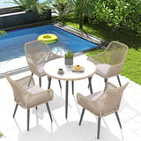 5-Piece Outdoor Patio Dining Set with Rope Chairs & Glass Top Table