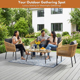 Outdoor 4 Seater Rope Conversation Sofa Set (Beige & Dark Grey)