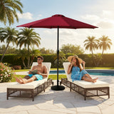 Outdoor Wicker Rattan Lounger Set of 2 with Patio Umbrella (Dark Brown & Off-White)
