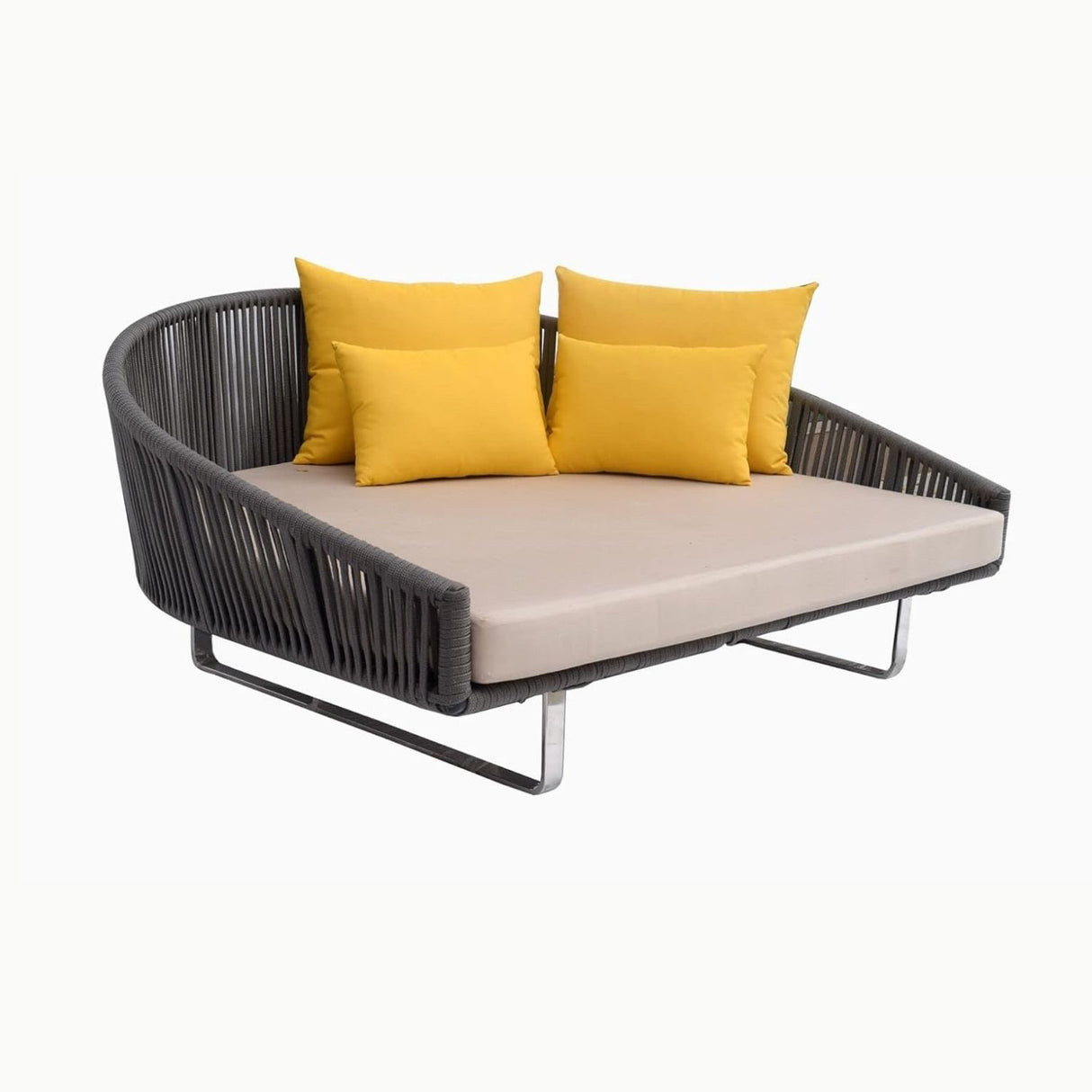Outdoor Grey Rope Patio Daybed with Comfortable Cream Cushion