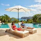 Outdoor Wicker Rattan Lounger Set of 2 with Patio Umbrella (Beige & Off-White)