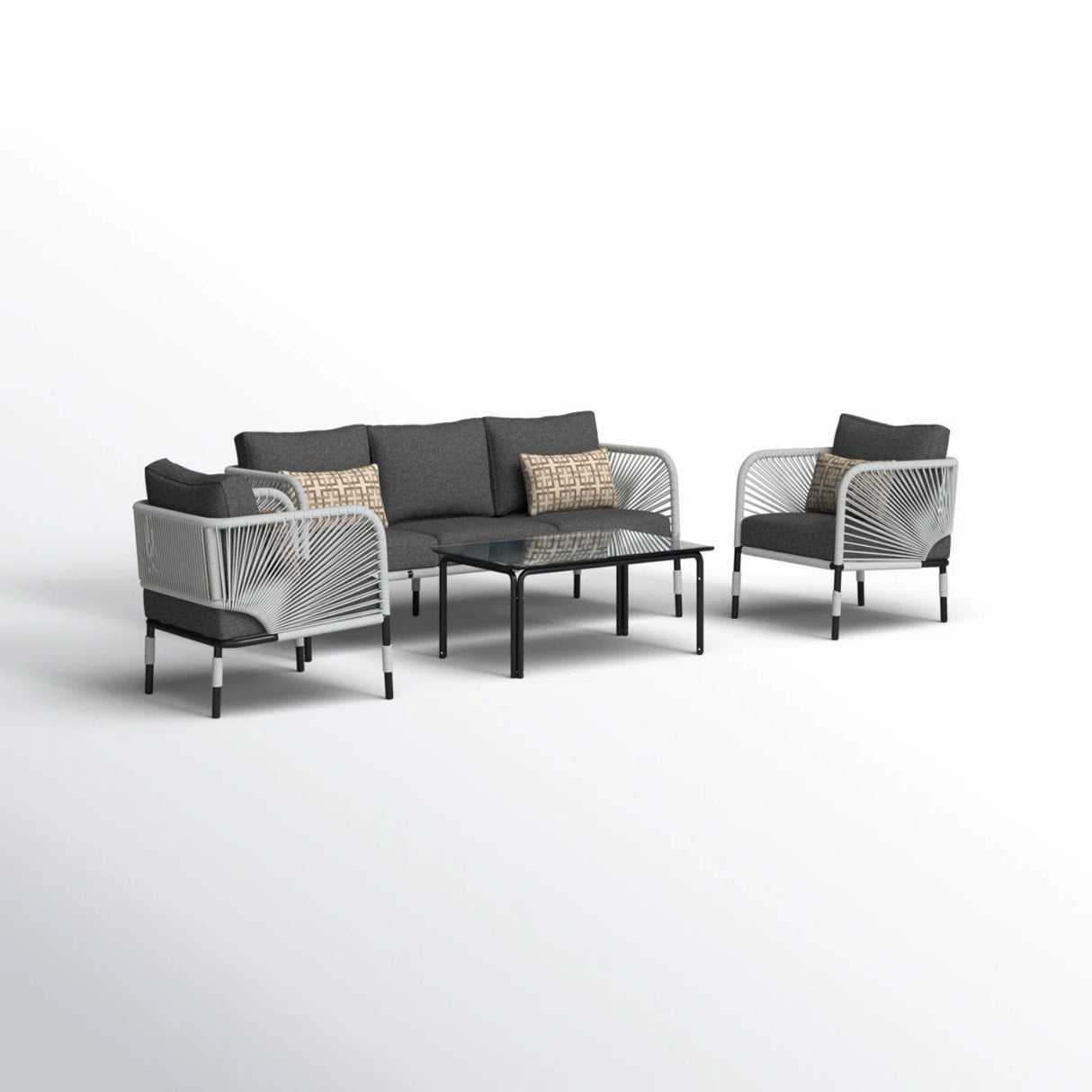 Outdoor Rope 5-Seater Sofa Set With Glass Top Table