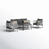 Outdoor Rope 5-Seater Sofa Set With Glass Top Table