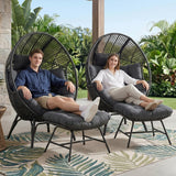 4-Piece Outdoor Wicker Egg Chair Set with Ottomans (Black & Dark Grey)
