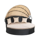 Outdoor Round Canopy Daybed Wicker Patio Furniture Set with Cushions