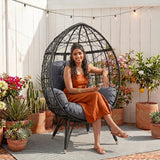 Outdoor Black Rattan Lounge Accent Egg Chair