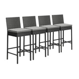 5-Piece Outdoor Rattan Wicker Bar Set with Glass Top Table