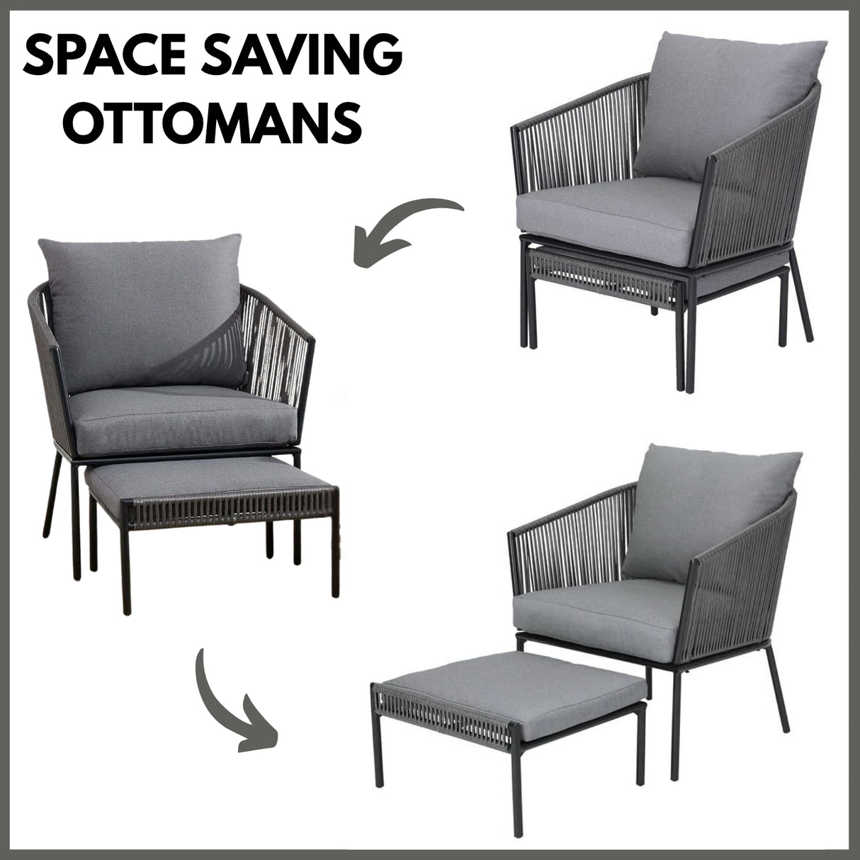 Outdoor 5 Piece Rope Patio Sofa Set (Grey)