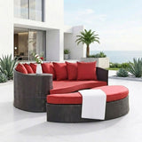 Outdoor Rattan Wicker Daybed (Dark Brown & Red)