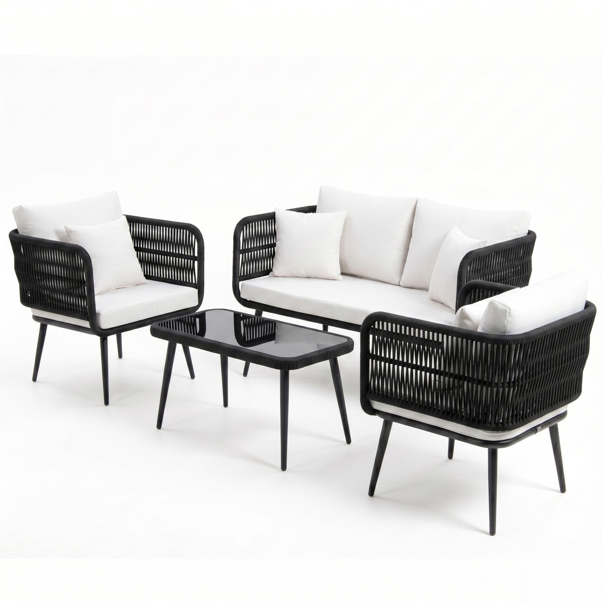 Outdoor Rope 4 Seater Conversation Furniture Set (Black & White)