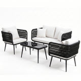 Outdoor Rope 4 Seater Conversation Furniture Set (Black & White)