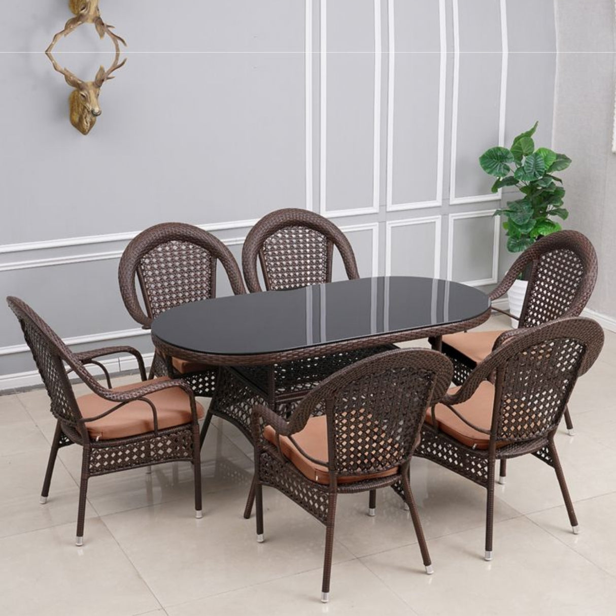 Outdoor All-Weather Resistant Rattan Wicker 7-Piece Dining Set