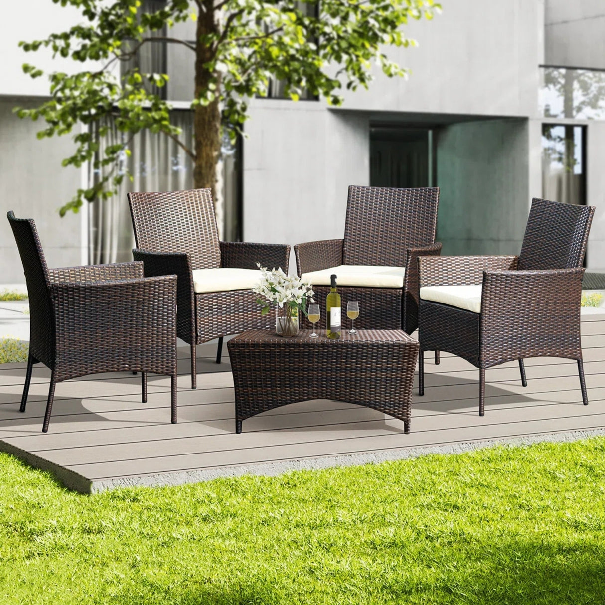 4-Piece Outdoor Rattan Wicker Patio Dining Chairs