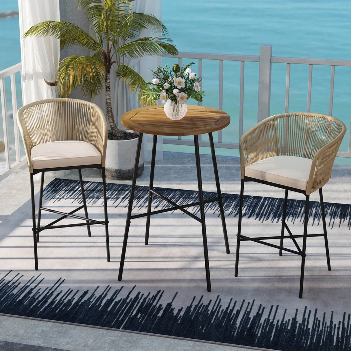 Premium Outdoor Rope Bar Set With a High-Top Round Table