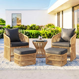 Outdoor 5 Piece Rope Patio Chair Ottoman Set (Beige & Dark Grey)