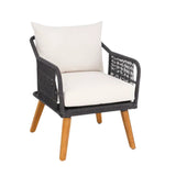 4-Piece Outdoor Rope Patio Furniture Set with Wood-Top Table