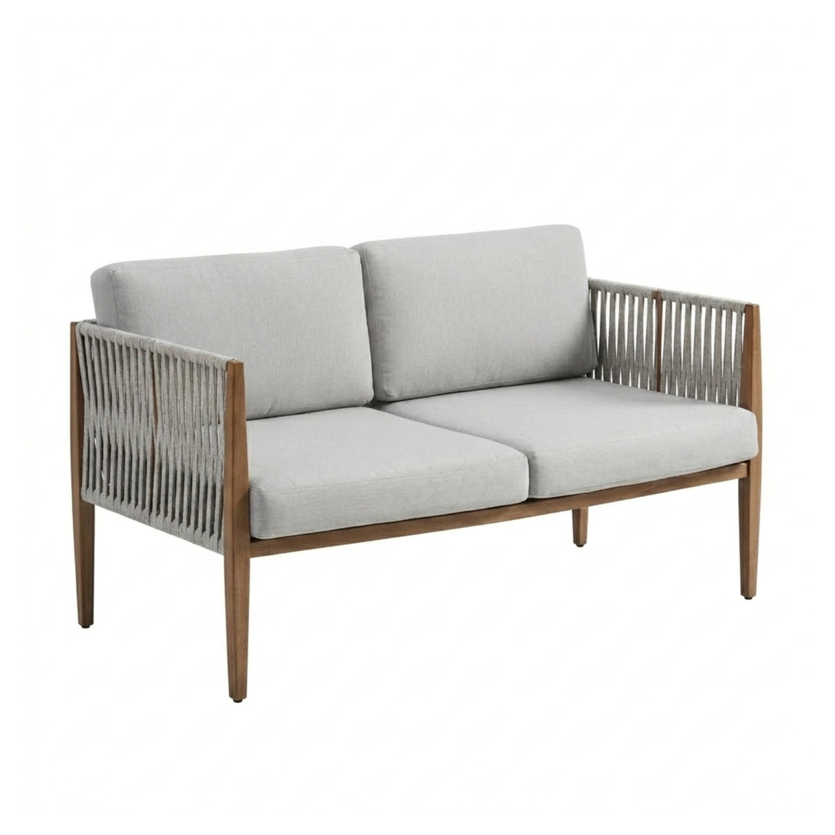Outdoor Rope Sofa Set with Teak Wood Frames (Grey)