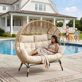 Outdoor Rattan Wicker Double Seater Egg Chair (Beige & Cream)