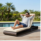 Outdoor Rattan Wicker Single Lounger Chair (Dark Brown & Cream)