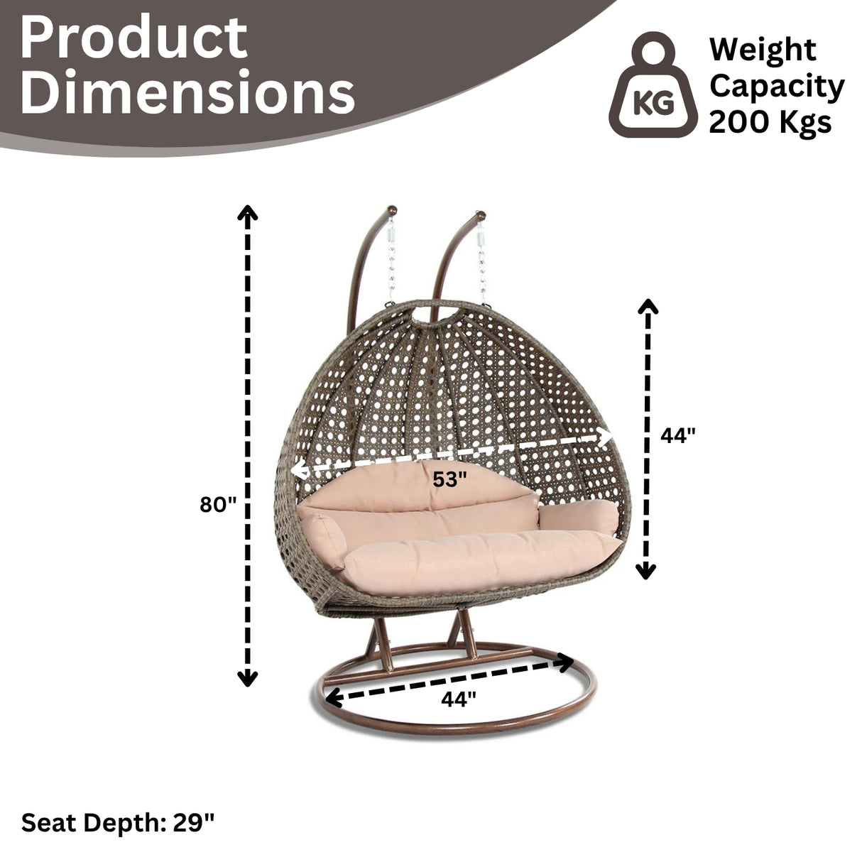 Double Seater Hanging Swing Chair (Dark Brown/Cream)