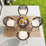 Outdoor 4-Seater Patio Rope Conversation Set (Dark Brown & Cream)