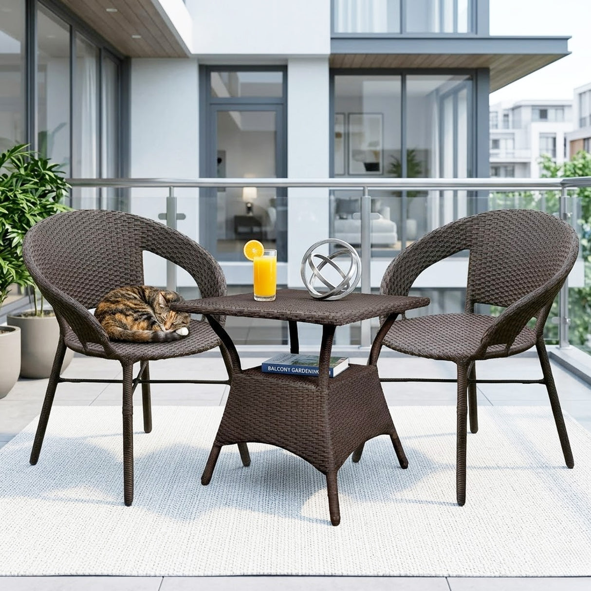 Outdoor Wicker 3 Piece Patio Bistro Set (Dark Brown)