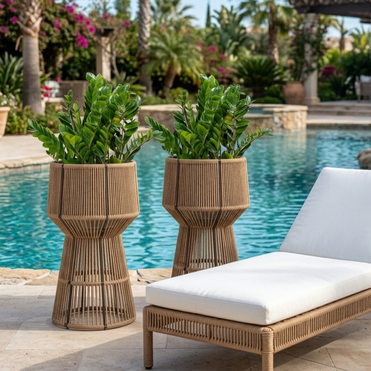 Devoko Outdoor Rope Planter Stand Set (Beige)