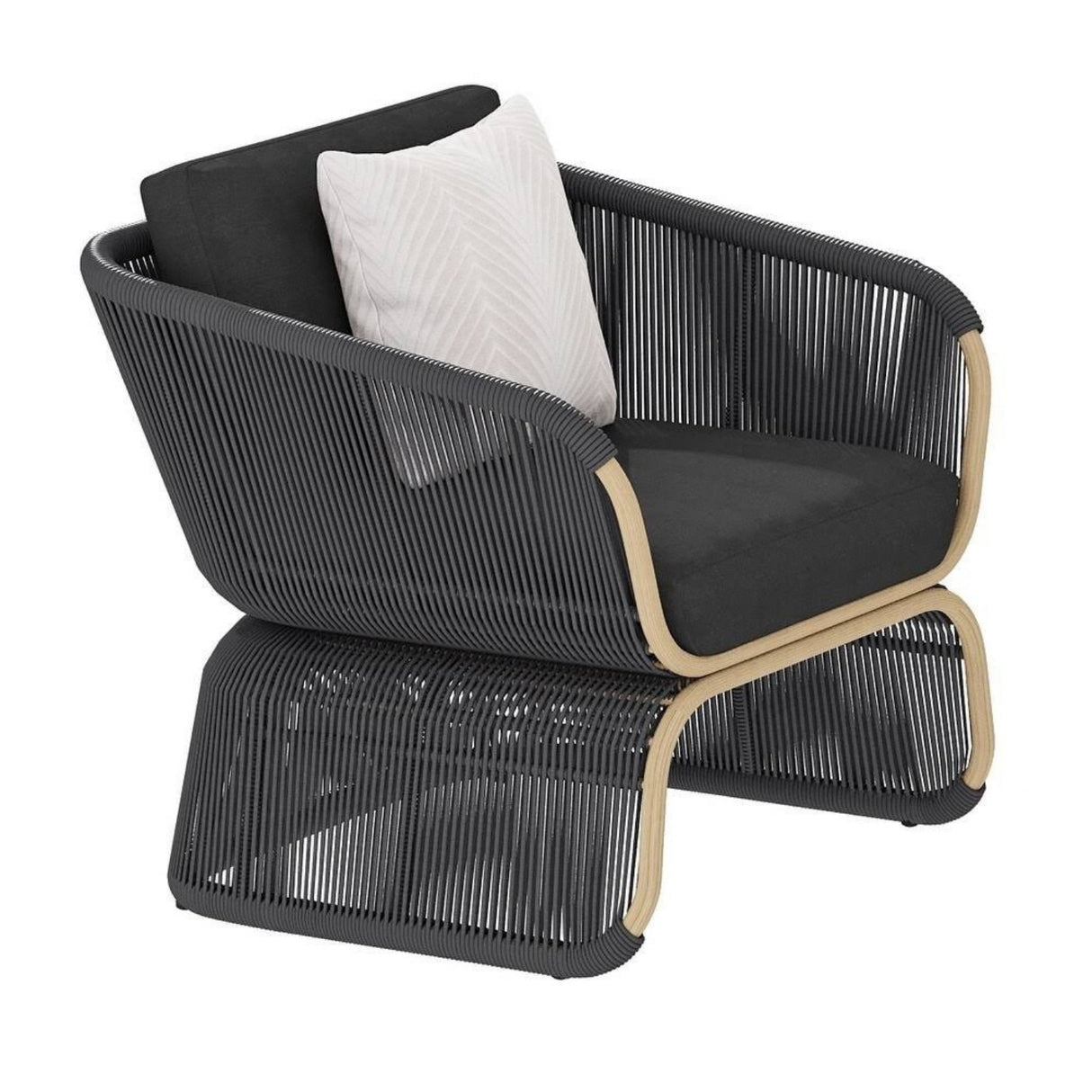 Outdoor Braided Rope Sofa Set With 2-Tier Glass Top Table