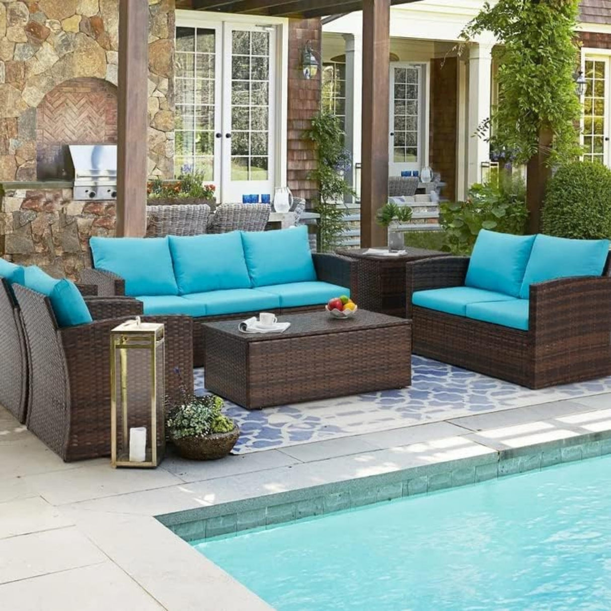 Outdoor 7-Seater Wicker Sectional Sofa Set