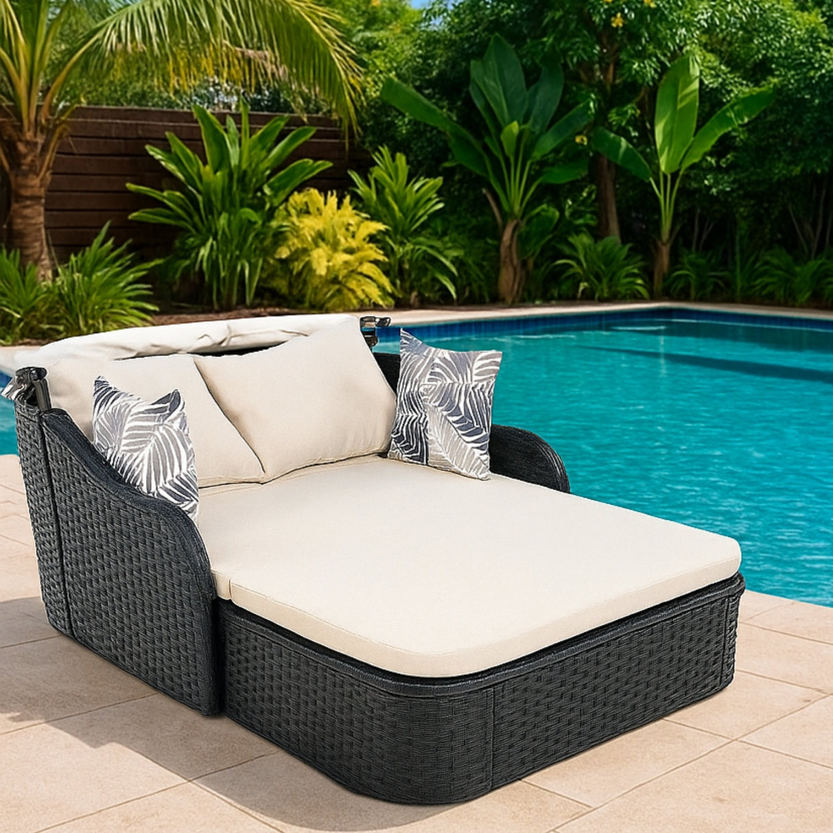 Outdoor Rattan Wicker Double Seater Canopy Daybed