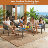 Outdoor 4 Seater Rope Conversation Sofa Set (Grey & Off-White)