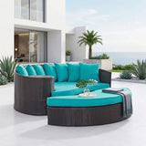 Outdoor Rattan Wicker Daybed (Dark Brown & Turquoise Blue)