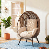 Outdoor Wicker Egg Chair with Cushions (Dark Brown)