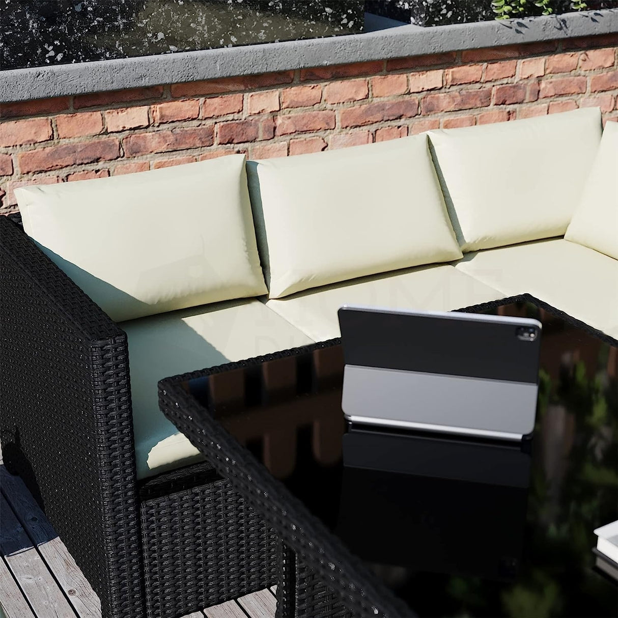 6-Piece Outdoor Wicker Patio Dining Set – Black/Cream